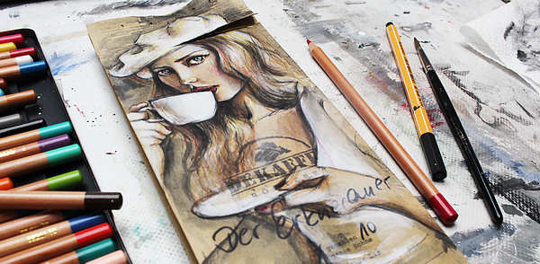 Kunst und Kaffee: Kaffeetüte mit Illustration von Stefanie Richter